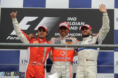 Felipe Massa, Lewis Hamilton. Nick Heidfeld, Spa-Francorchamps, 2008