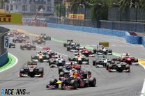Sebastian Vettel leads at the start of the 2012 European Grand Prix