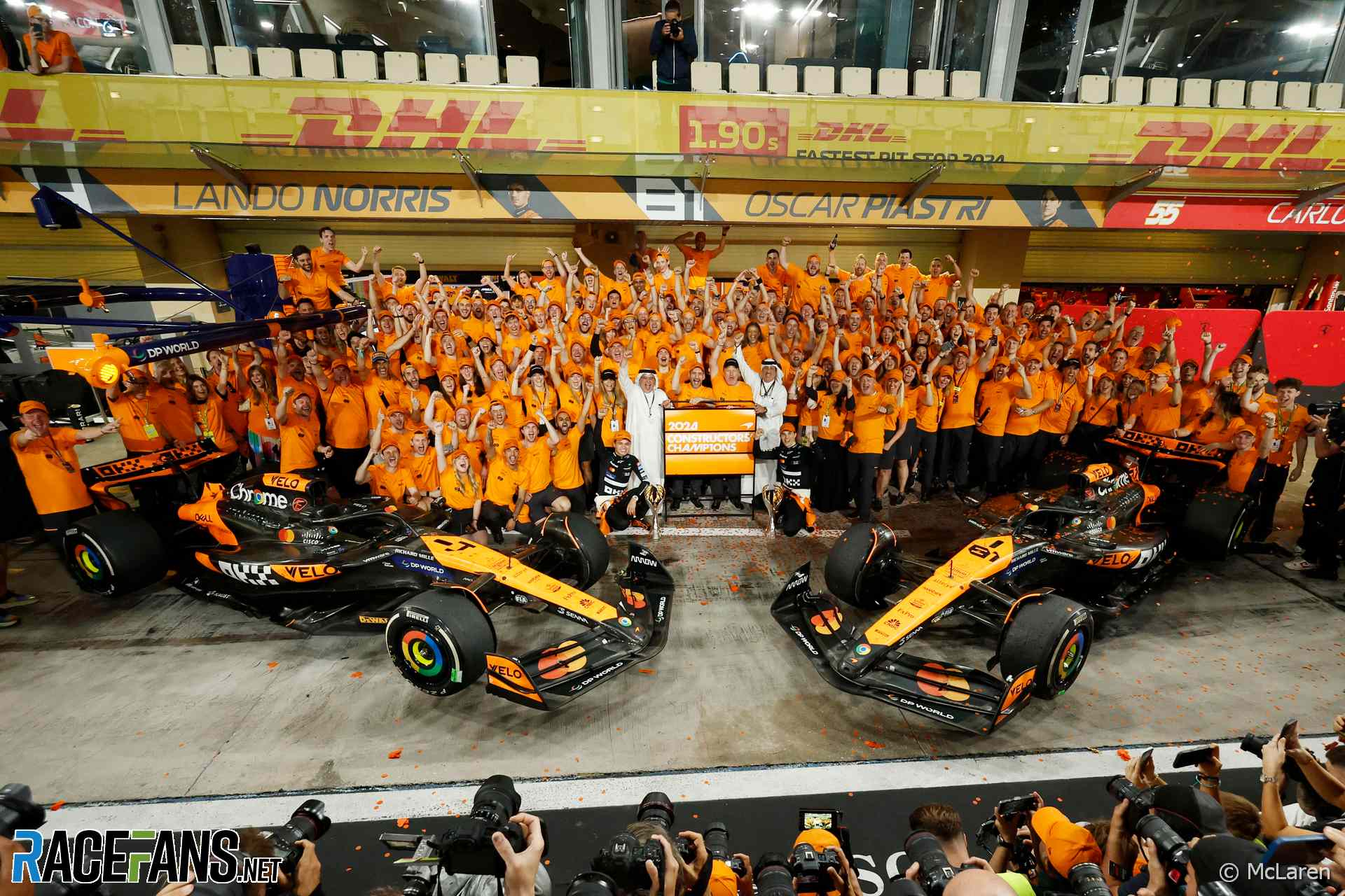 McLaren celebrate their constructors' championship win, Yas Marina, 2024
